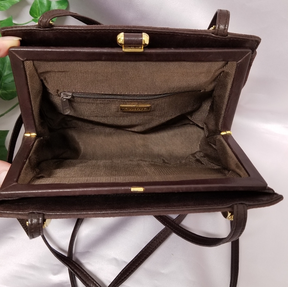 Henri Bendel RARE Vintage Brown Suede Swarovski Crystal Crossbody Made in Italy - Picture 6 of 15